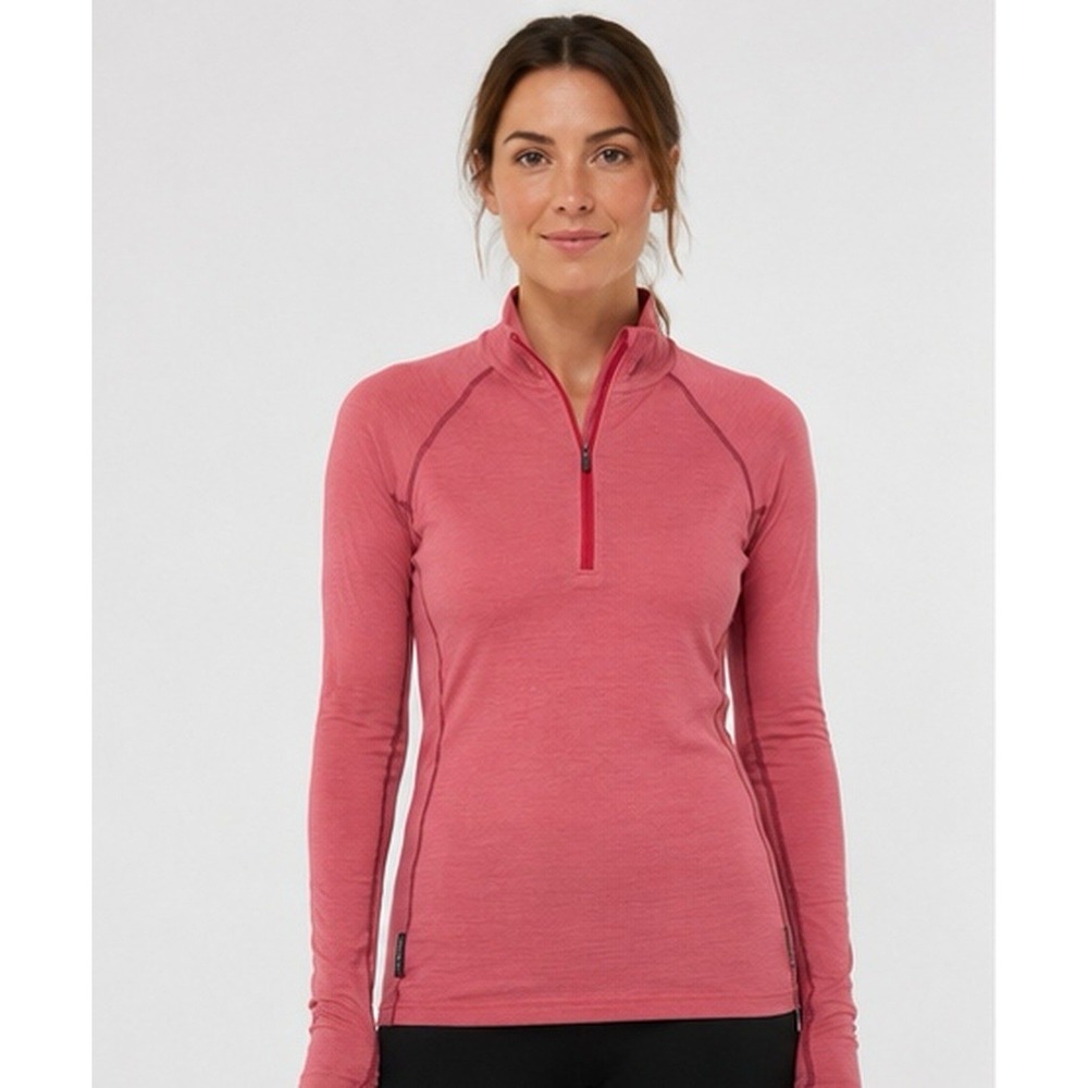 Icebreaker Merino Skin200 Baselayer Womens Large 1/4 Zip Pink Wool Long Sleeve